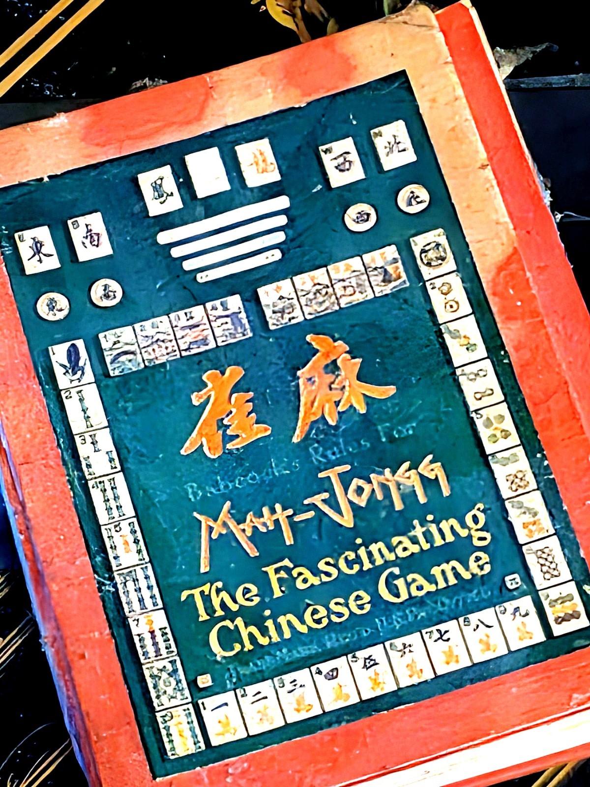Antique 1920s Tiger Brand Mah-Jongg Set Bone Bamboo Tiles Babcock Rules Book
