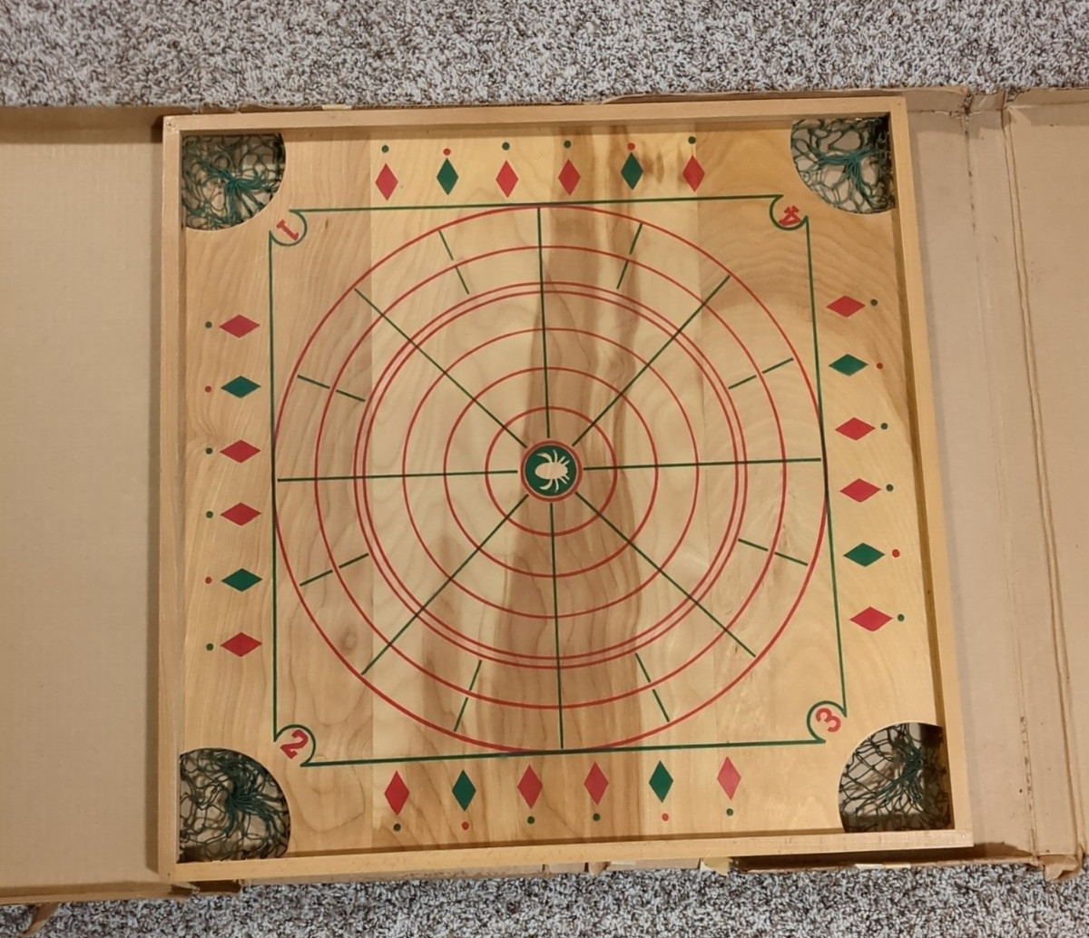 1950 No 50 Carrom Board from Carrom Industries w partial Set of Checkers & Rings