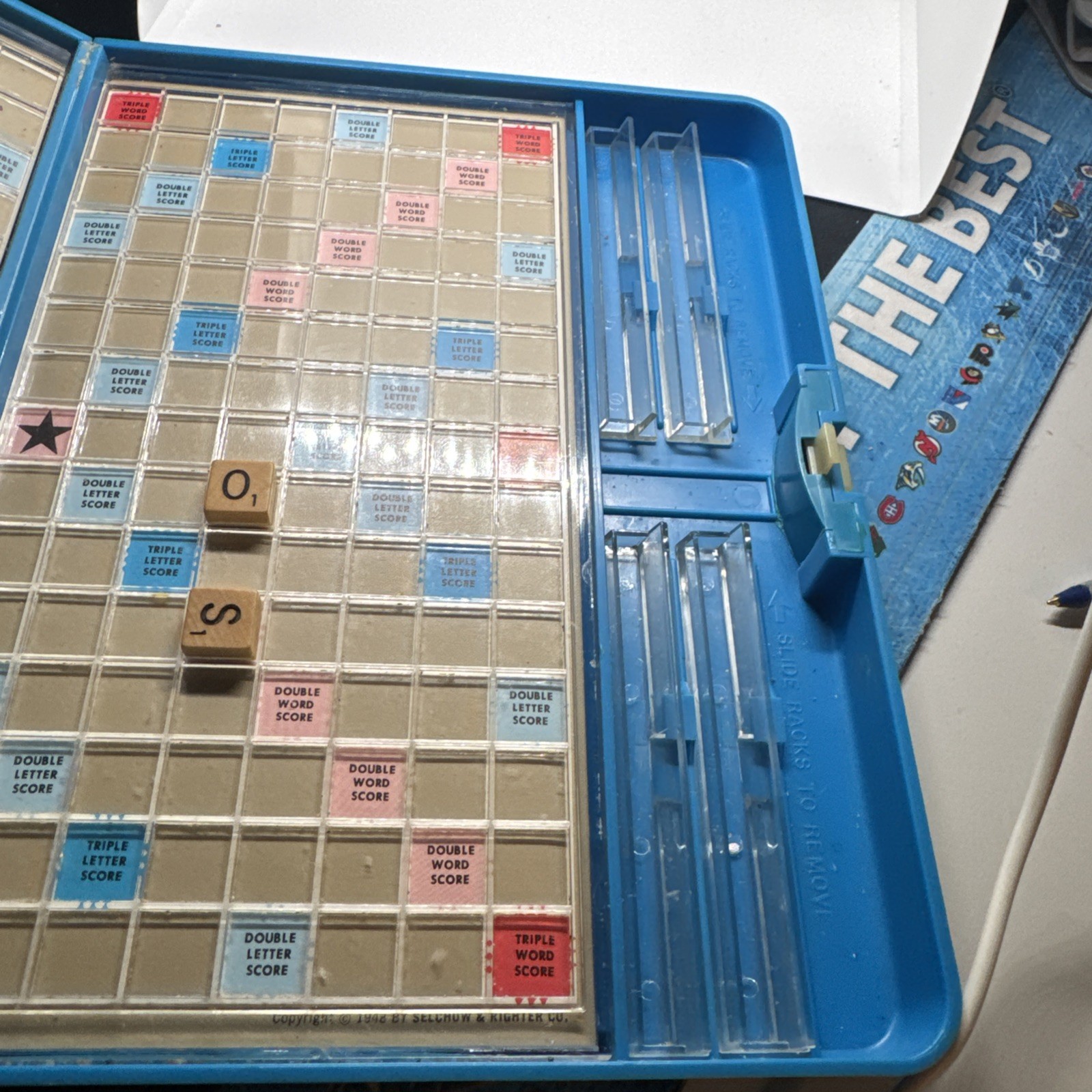 Vintage Scrabble Travel Game Magnetic 100 Tiles Complete Blue Case Set