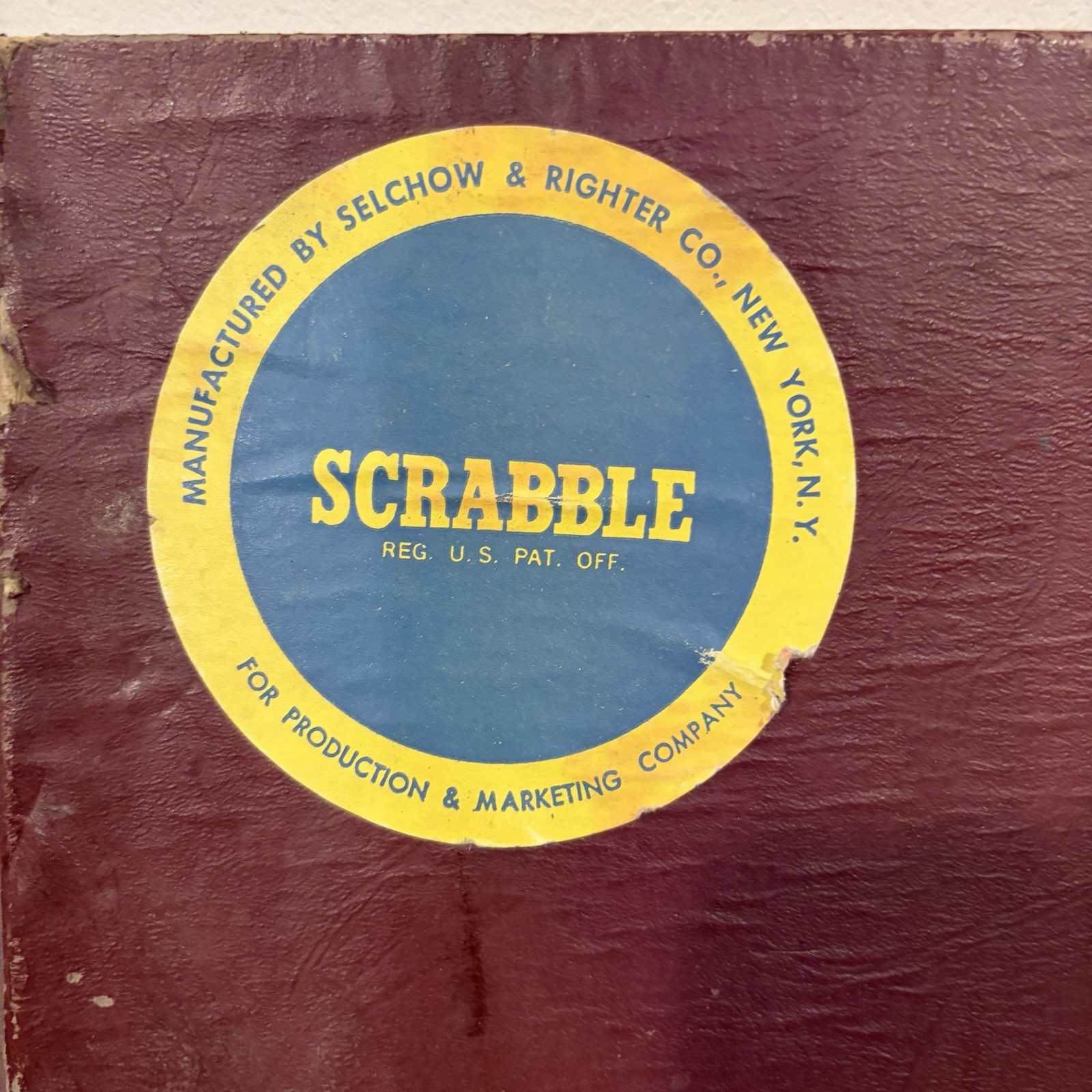 Vintage 1948 Scrabble Crossword Game Selchow & Righter Co Maroon Box Wood Tiles