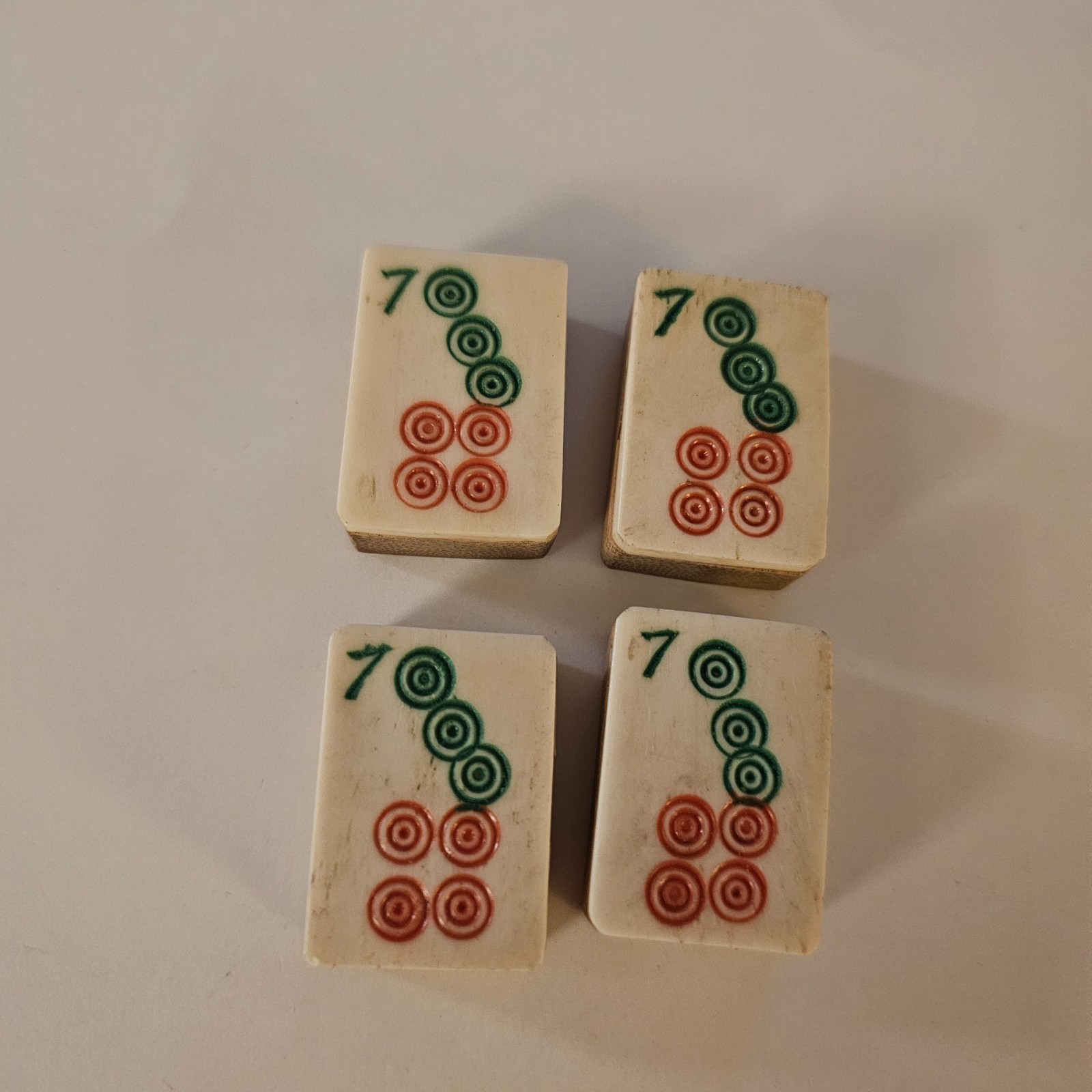 ~4~ c.1920-30s MAH-JONG BAMBOO BONE TILES #7 COINS DOTS WHEELS MA JONGG MAHJONG