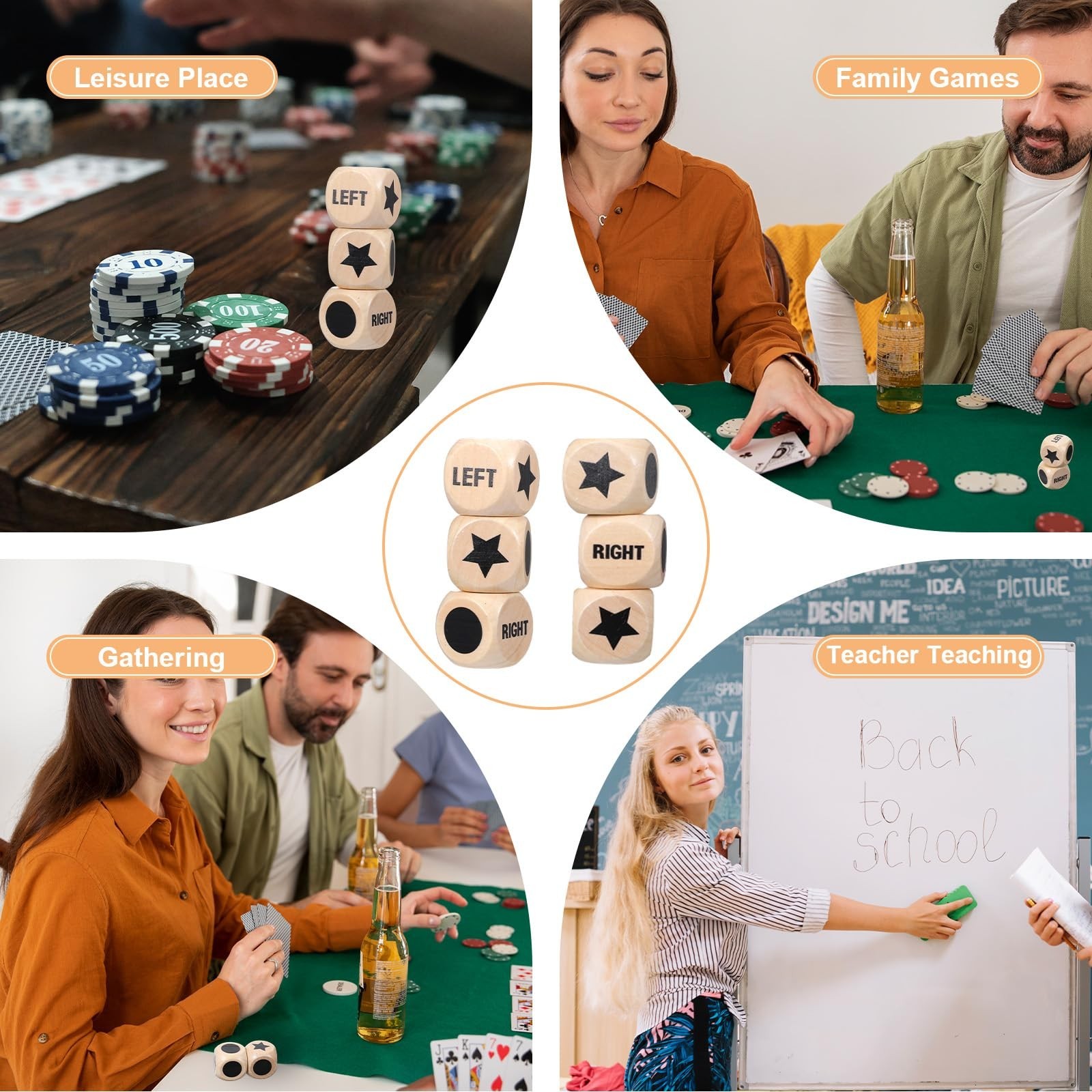 Fun Left Right Center Dice Game 3PCS 1.2 Inch Roll Dice Set Family Party Lot NEW