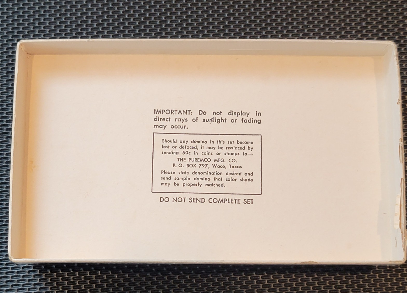 Standard Marblelike Dominoes 616 Ivory PureMCO MFG Instructions Made Waco Texas