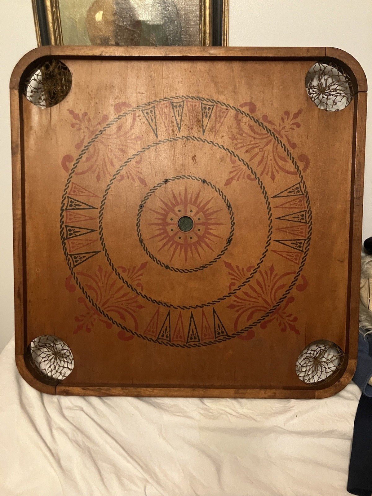 Antique Carrom Company Double Sided Wood Game Board No. 1 Archarena, 28.5″X28.5″