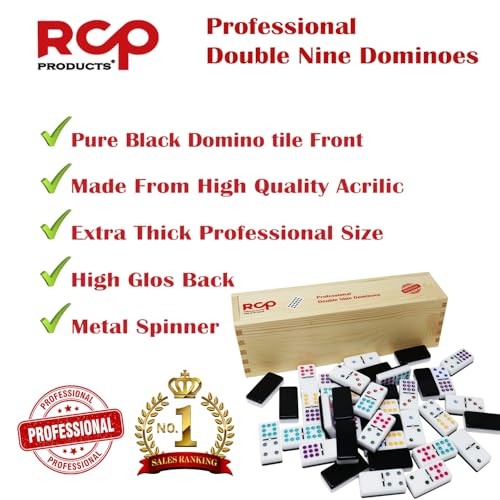 Dominos Set for Adults – Professional Double 9 Dominoes Set of 55 Tiles, Black