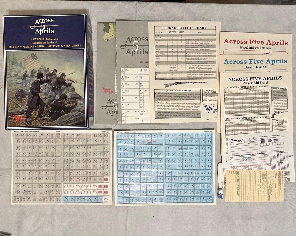Across 5 Aprils Civil War Pentagame -Victory Games 100% COMPLETE & Unpunched