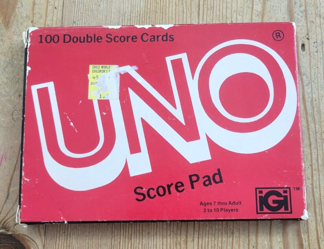 New Vintage 1978 UNO Game Score Pad 100 Double Score Cards Sheets #4001 iGi NOS