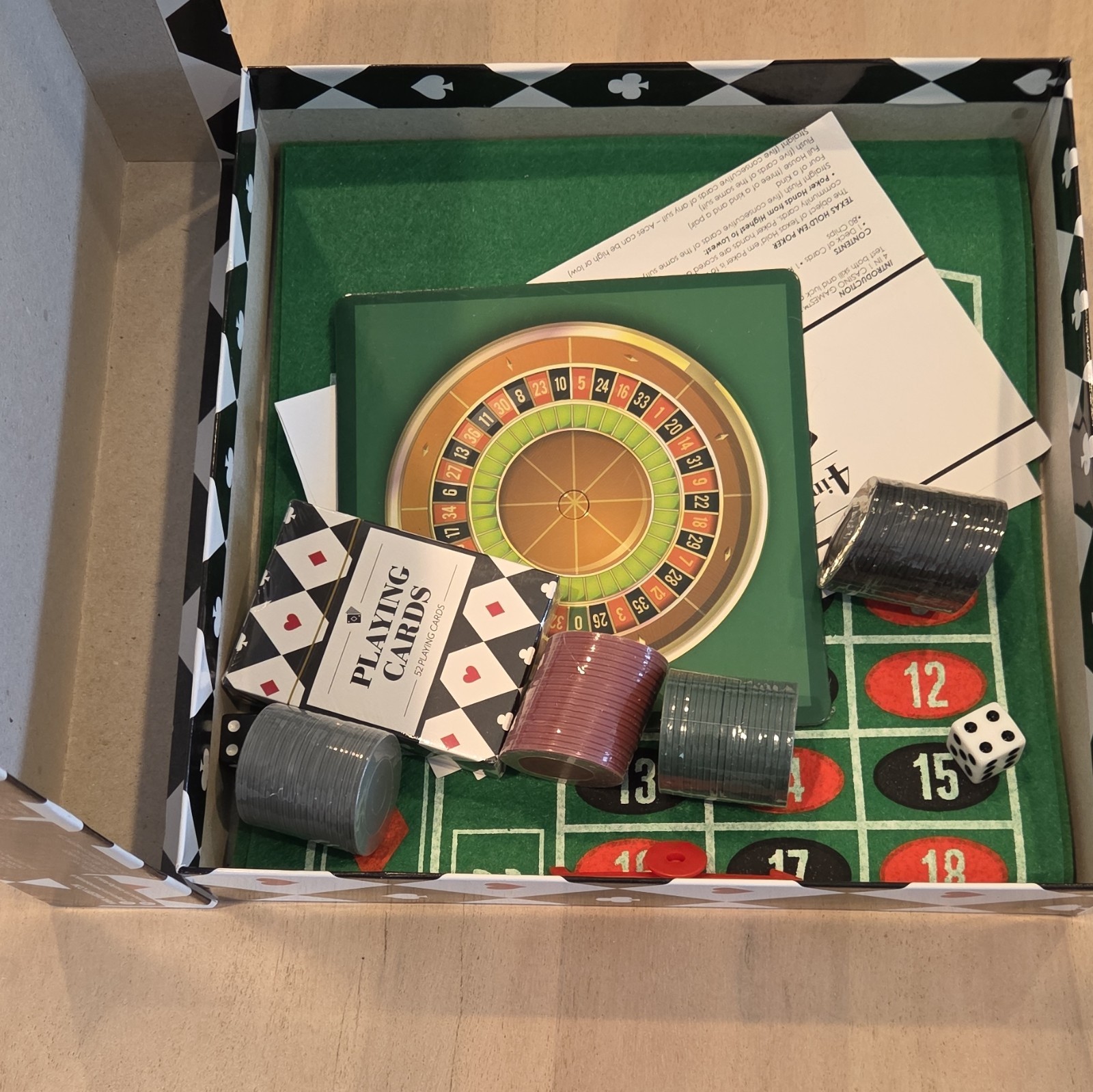 Anker Play Products 4-in-1 Casino Games Set Poker Roulette Craps Blackjack Chips