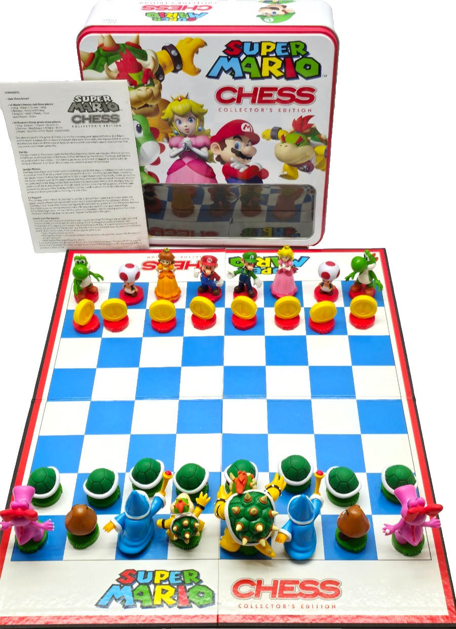 Super Mario Collector’s Edition Chess Set Metal Tin Complete Nintendo Licensed