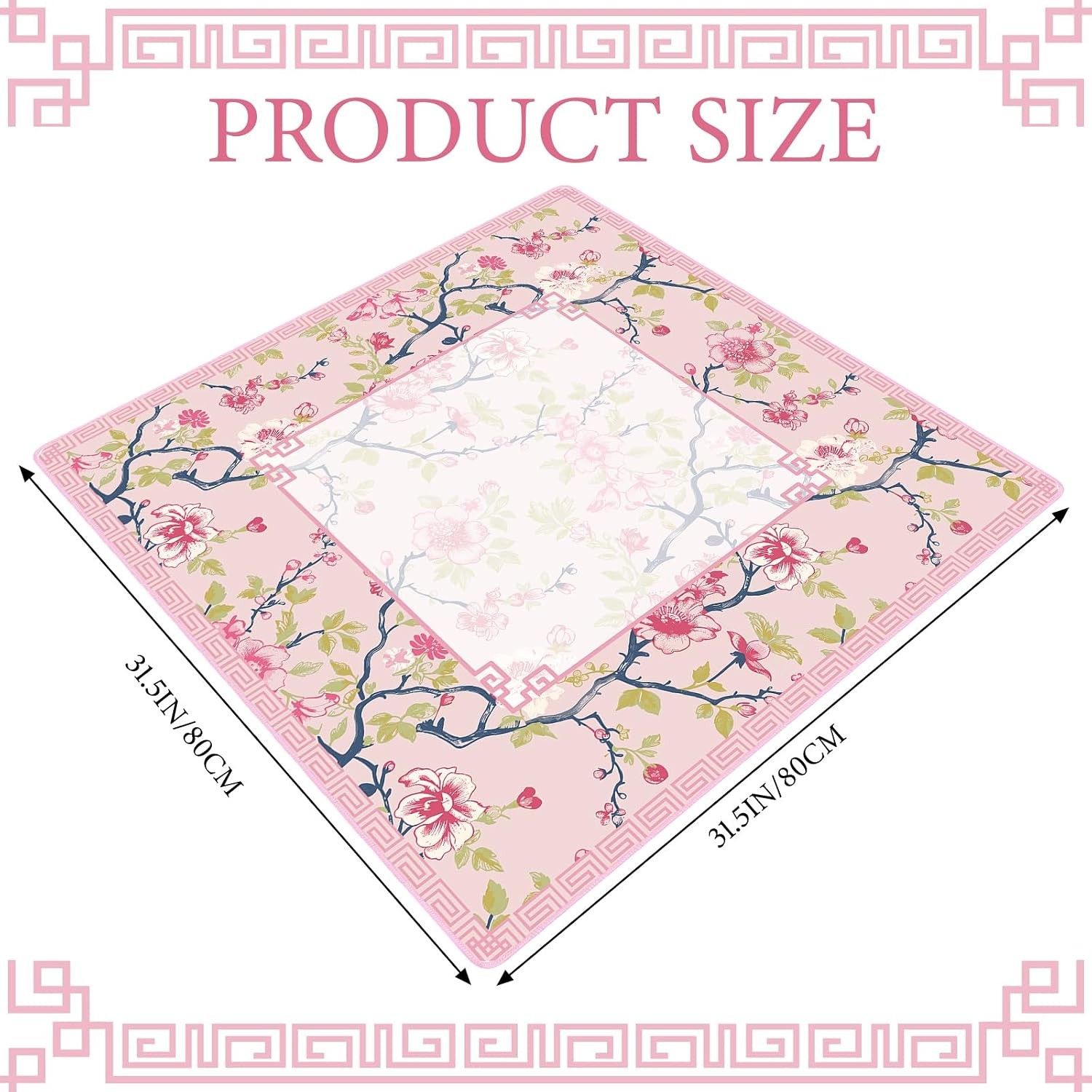 Chinoiserie Mahjong Mat W/ 1 Carrying Bag 31.5 x 31.5 Pink & White Rubber Anti
