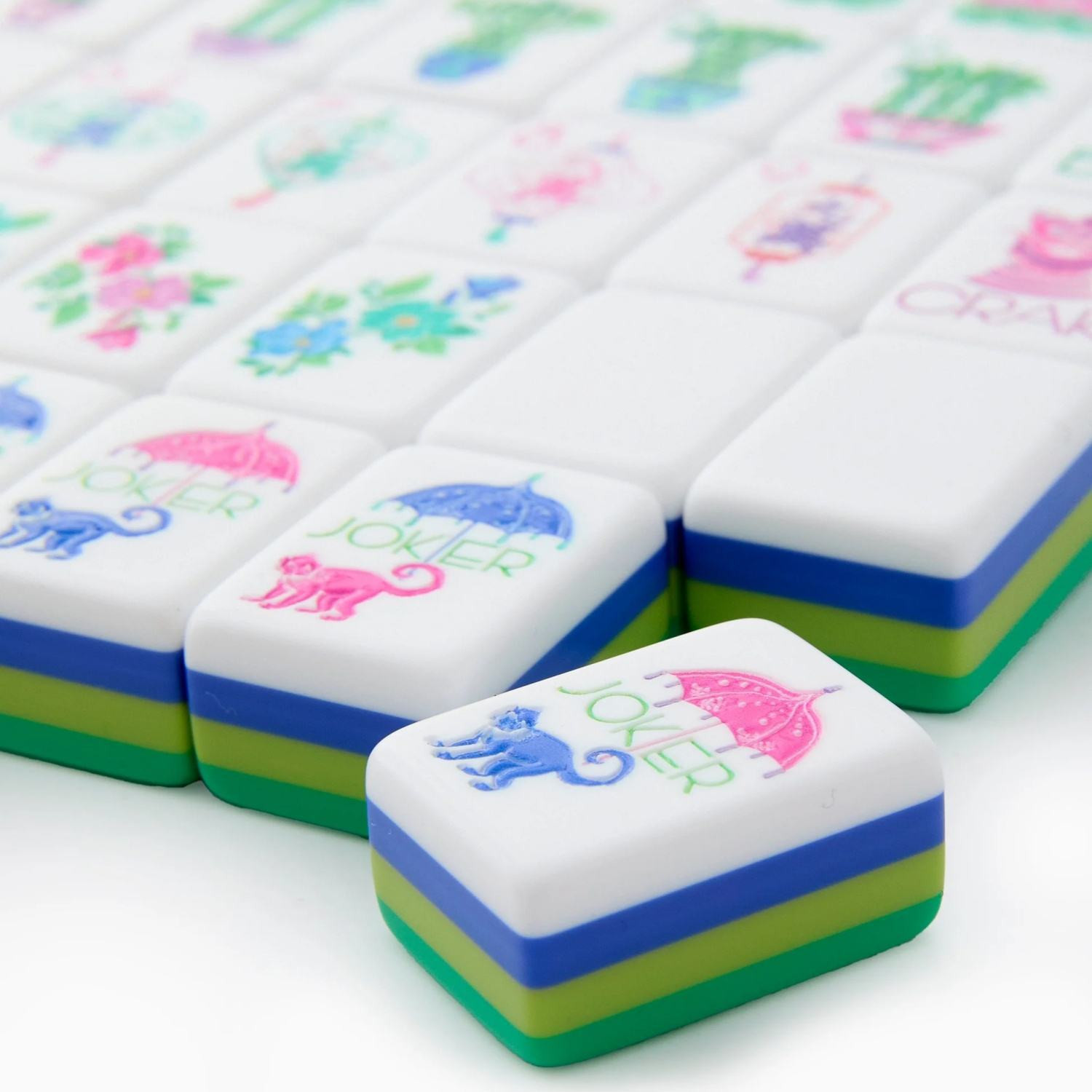 160 American Mahjong Tiles 4-Layer Acrylic Green Theme Engraved Set