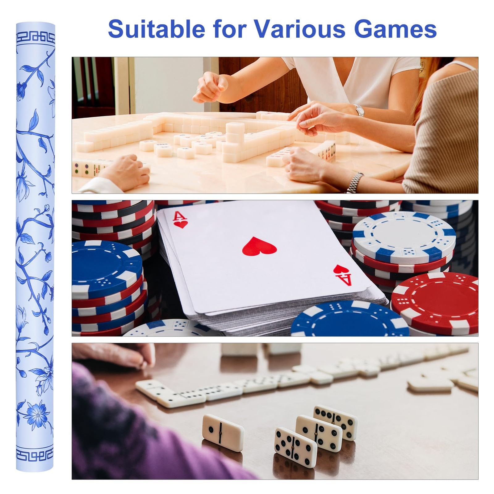 Jongyance Large Blue Printed Mahjong Mat 31.5 x x 0.08 inches,