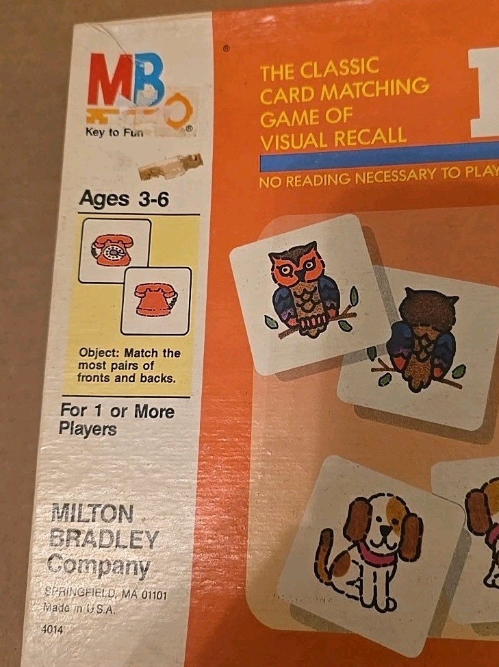 Memory Fronts and Backs Vintage Card Matching Game 1986 Milton Bradley Complete