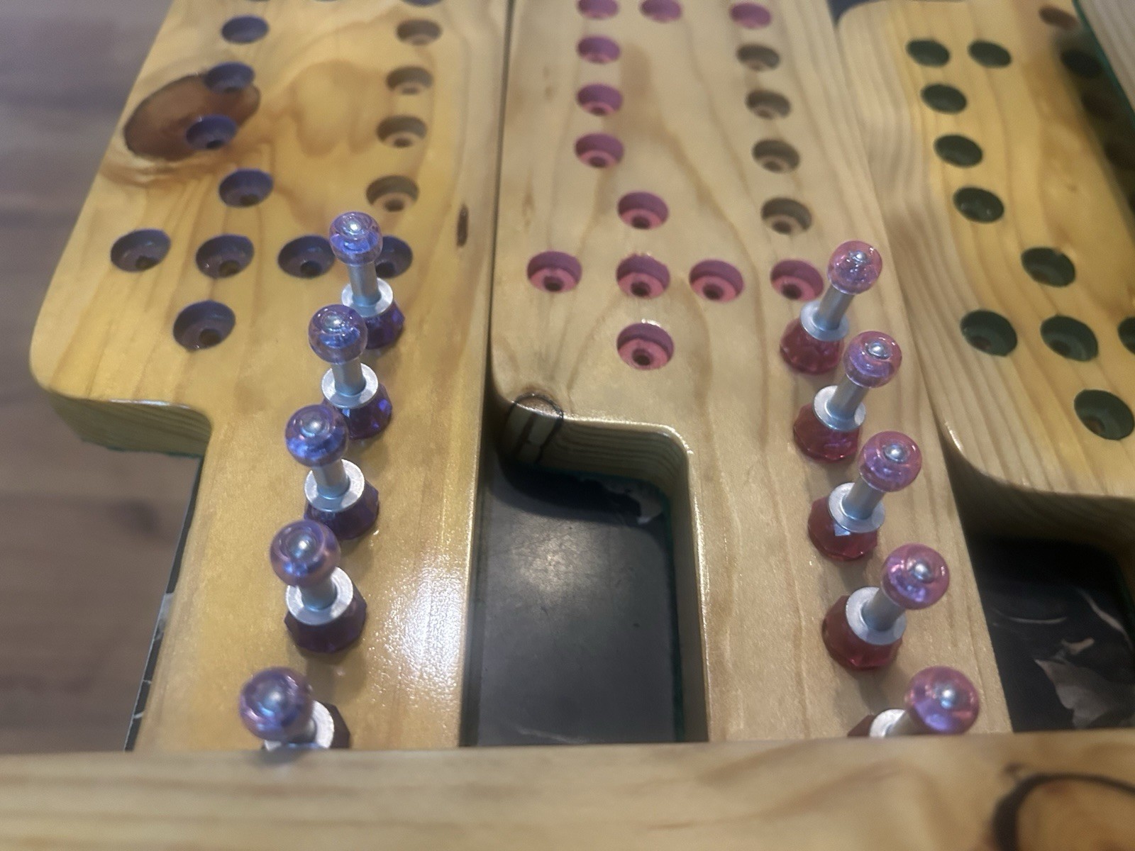 Beautiful Vintage Handmade Wooden Aggravation Fast Track Game Board & Pegs