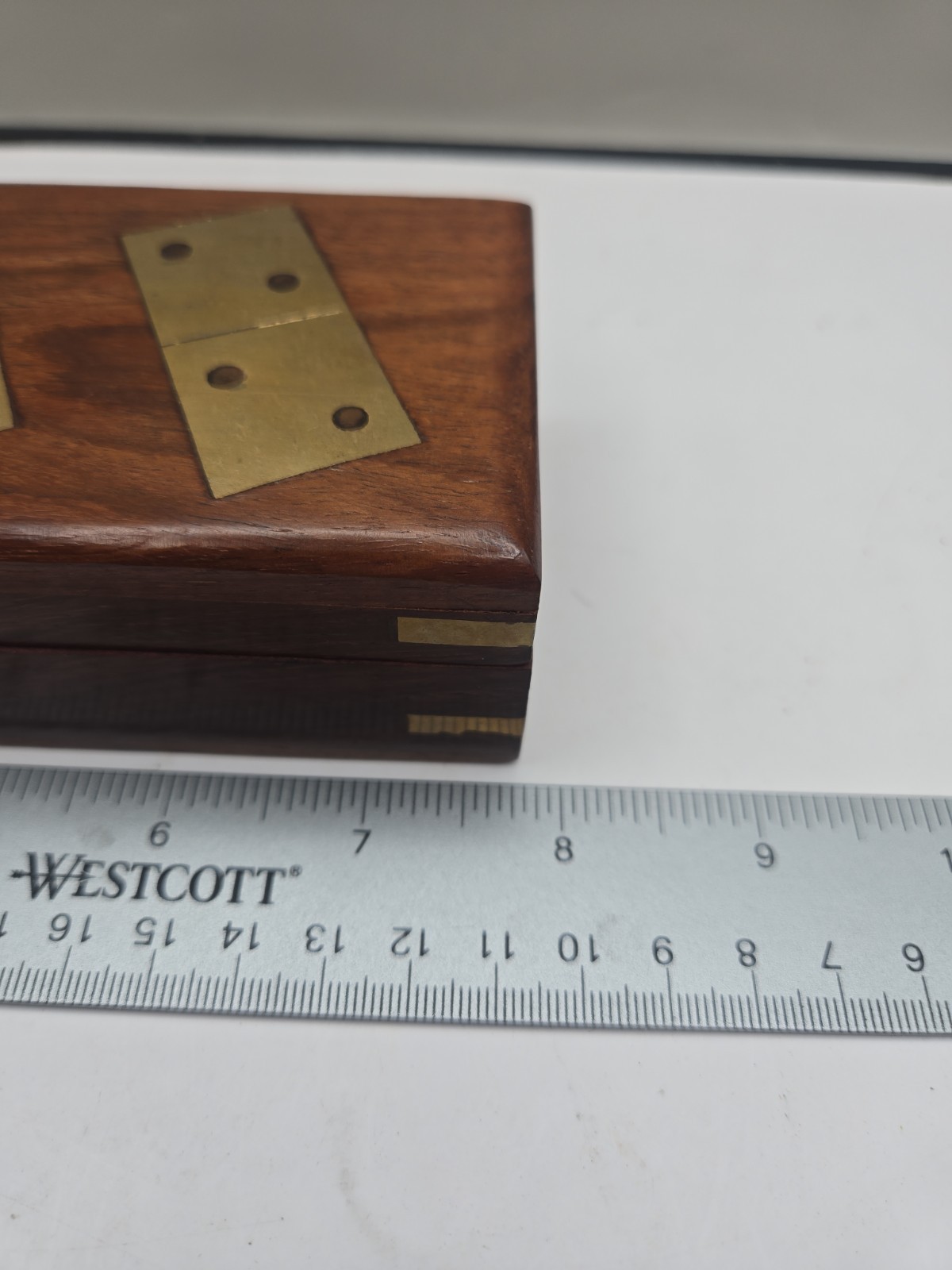 Double Six Wood Dominoes Set w Brass Inlays in Wooden Case With Latch Rare!