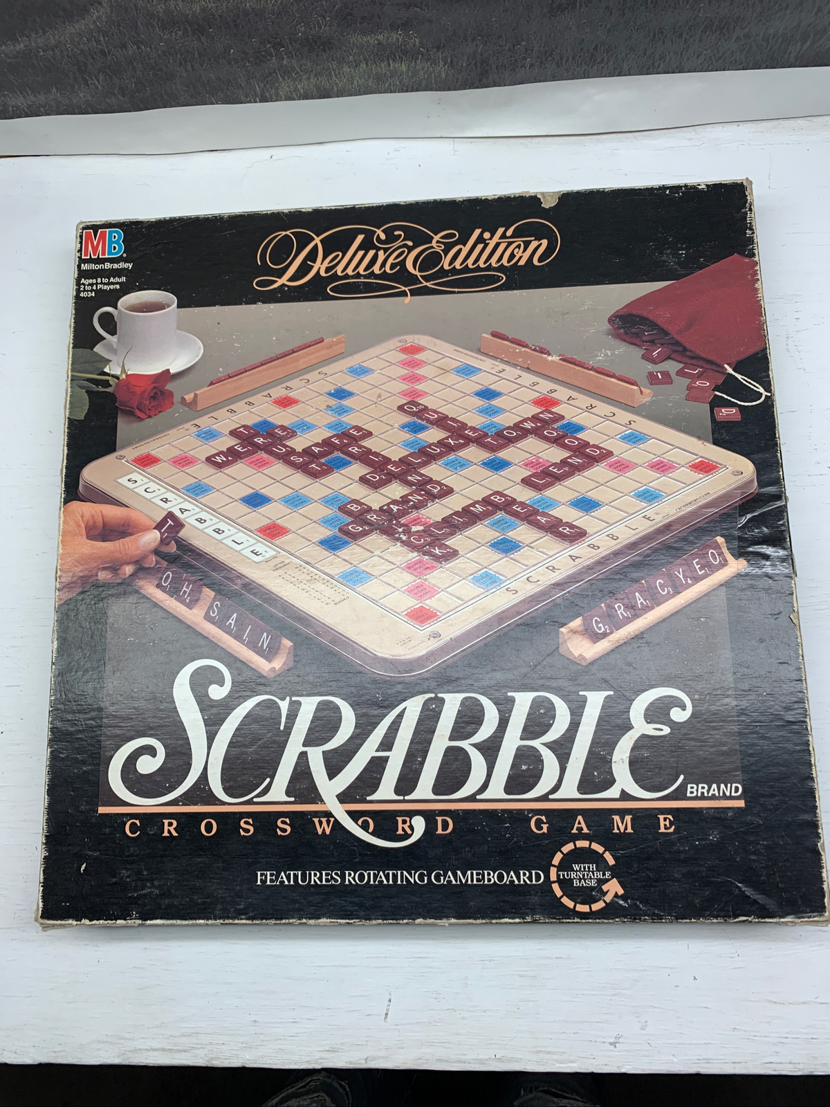 Scrabble Deluxe Edition Crossword Board Game Rotating Table- Incomplete Handmade