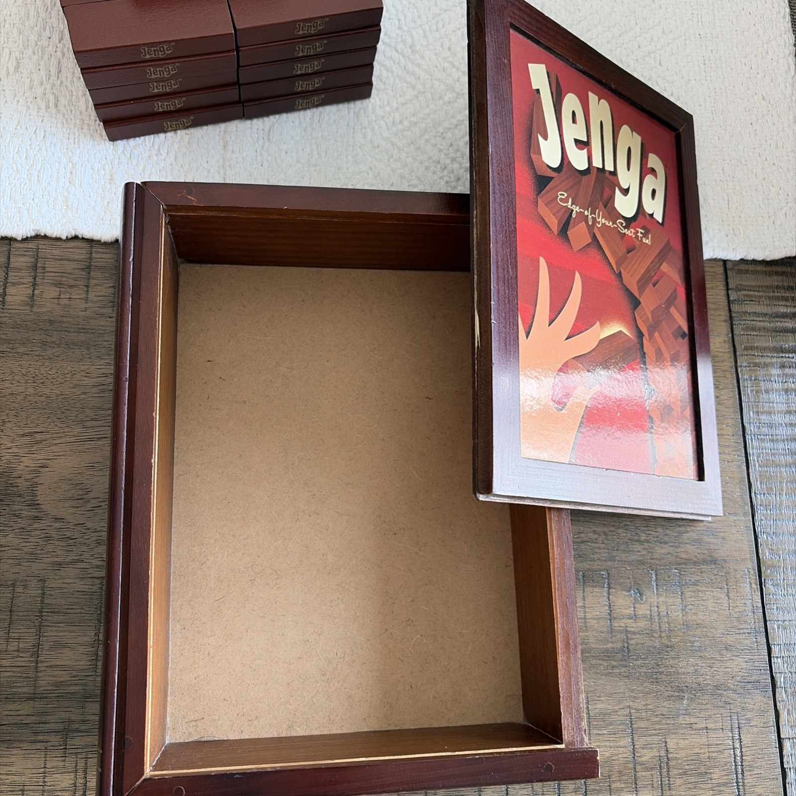 Vintage Collection Jenga Wood Book Box Game Hasbro Parker Bros Game Night