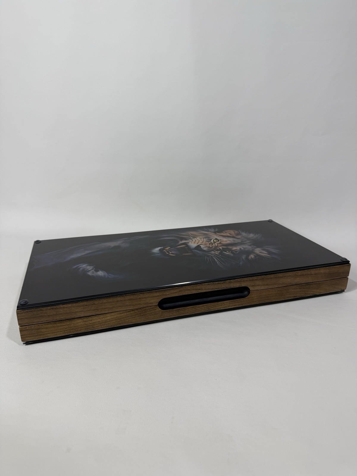 Lion Backgammon Set with Tempered Glass – Handmade Wooden Royal Board Game