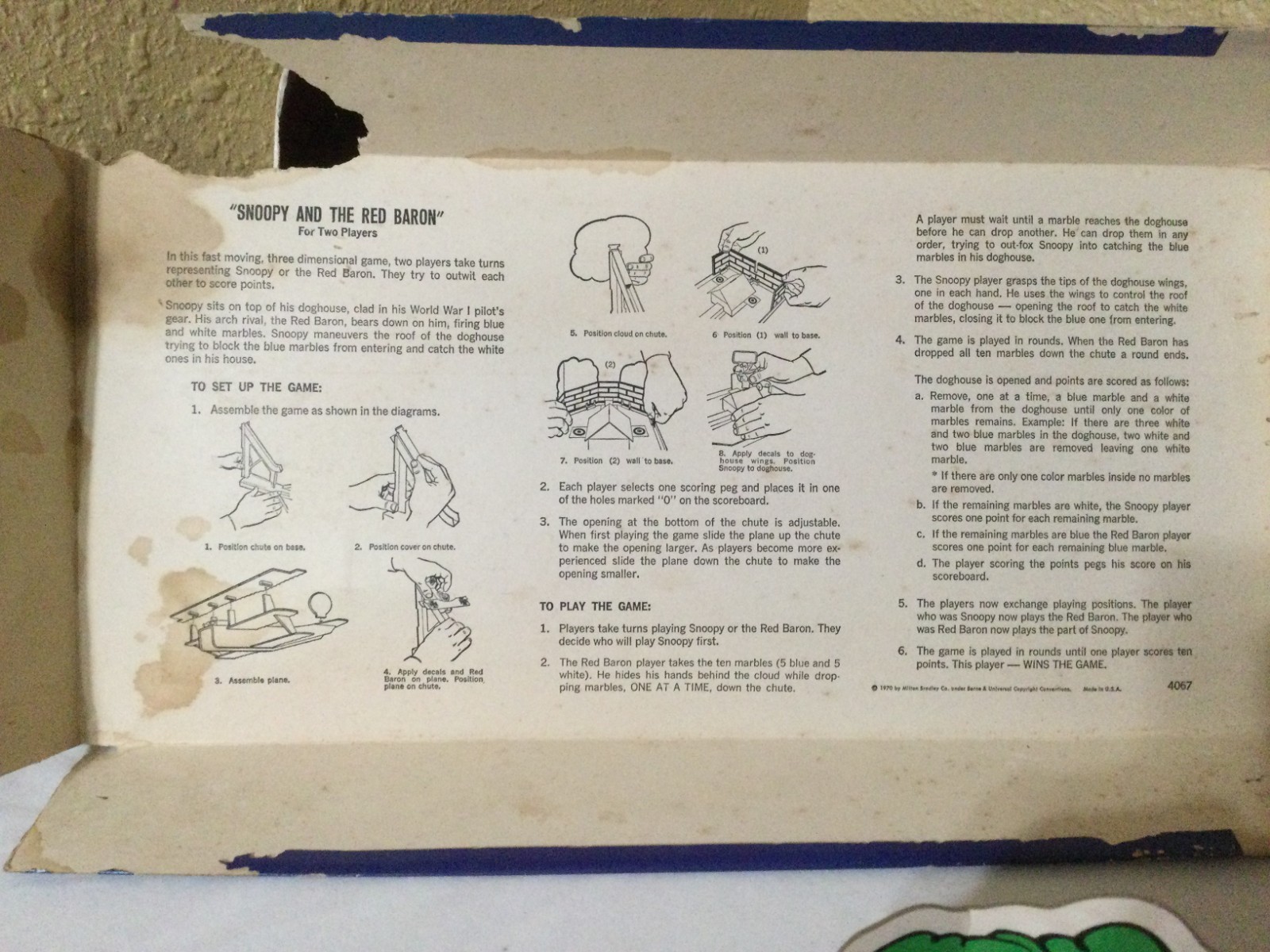 Vintage 1970 Snoopy And The Red Baron Skill and Action Game INCOMPLETE For Parts