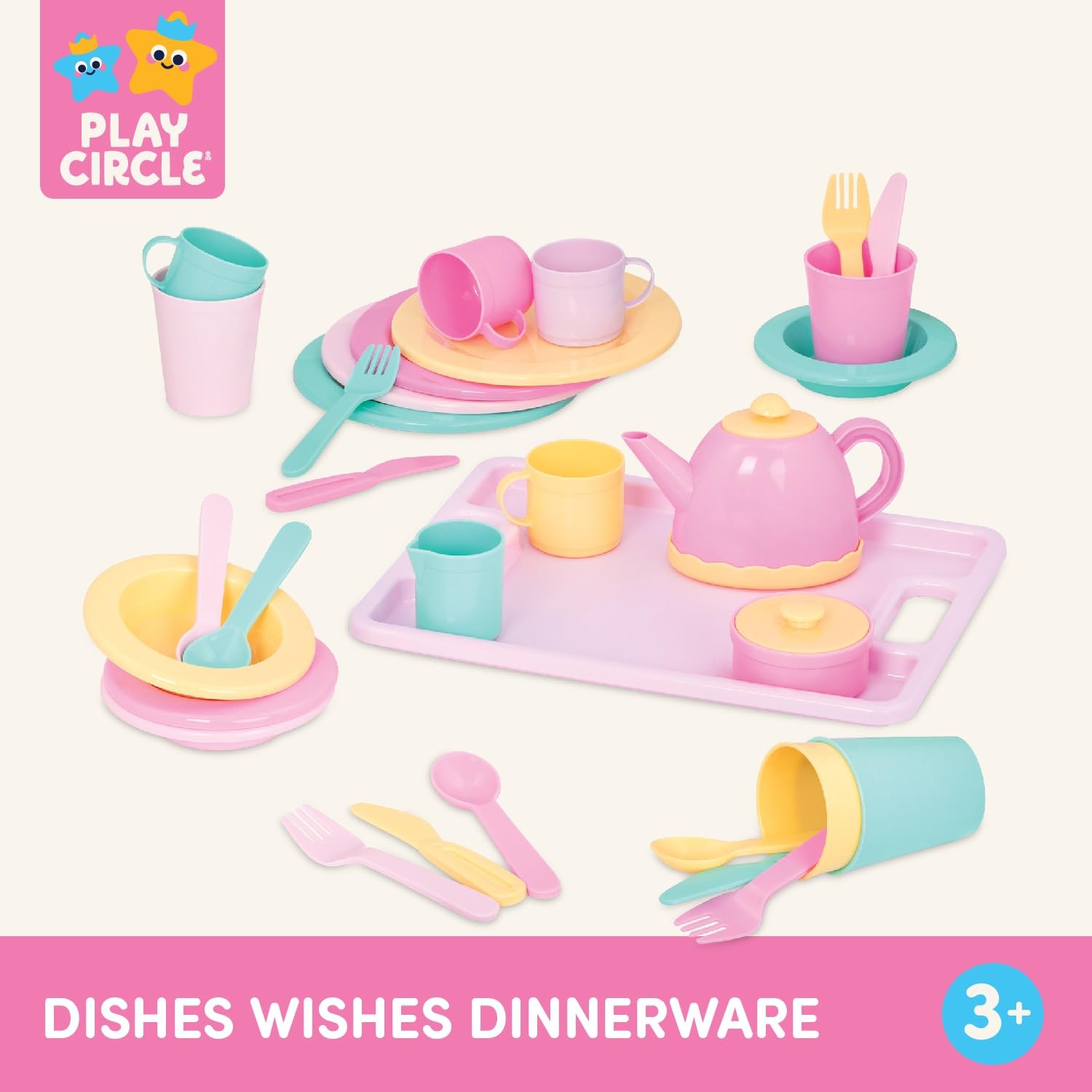 Play Circle Dish Set 34 Pieces Tea Party Kitchen Toys Toddlers Battat Plates