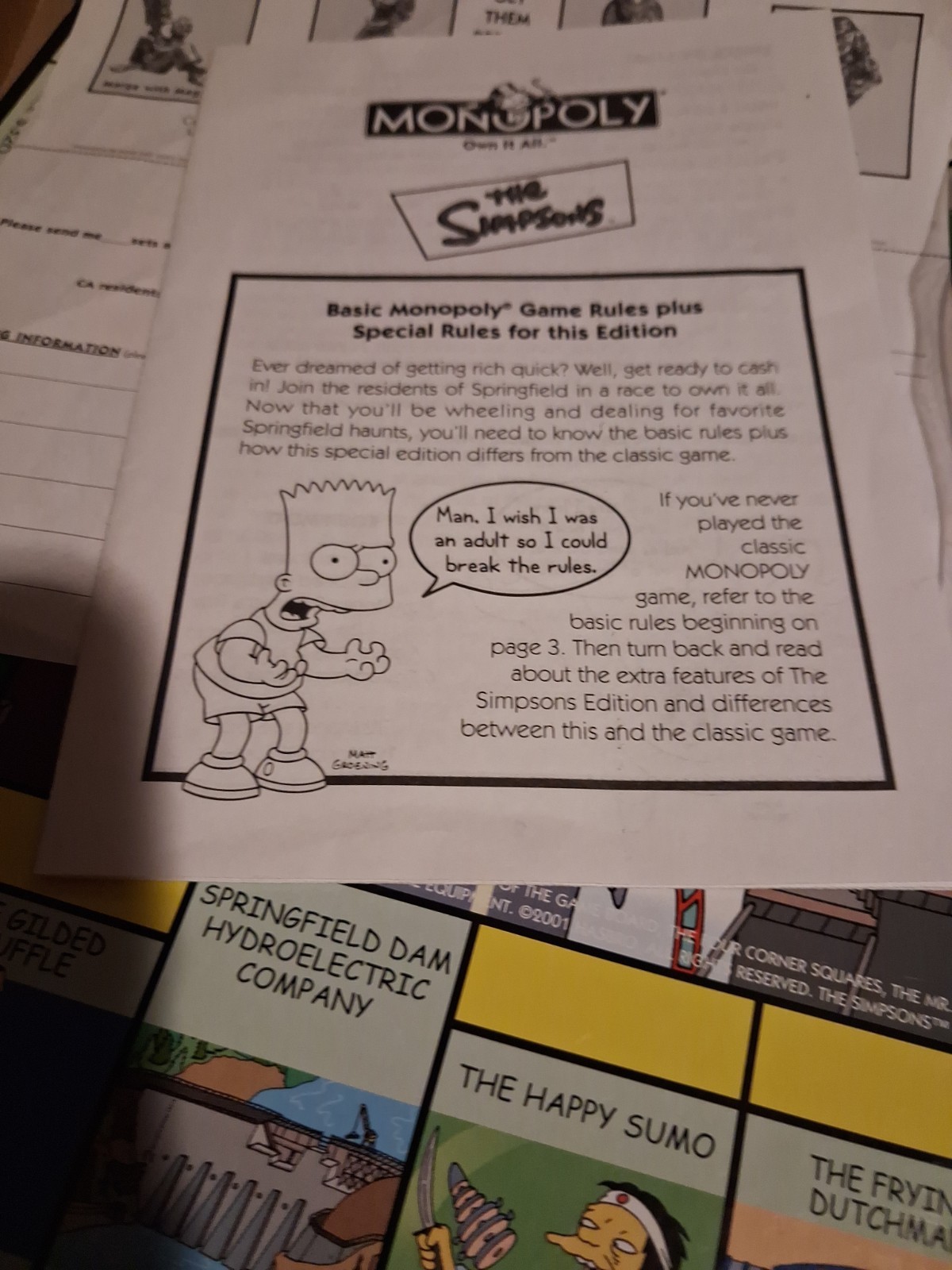 The Simpsons Monopoly 2001 Welcome To Springfield Board Game 100% Complete