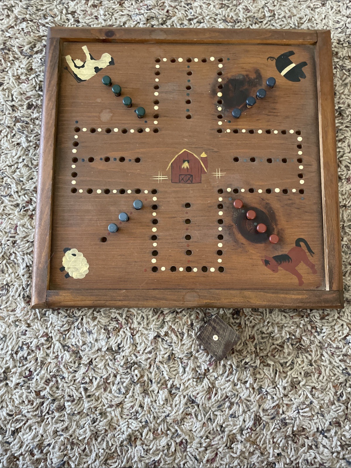 VTG Handmade Wooden Game Board Aggravation Wahoo Country Cottage Farmhouse Dice