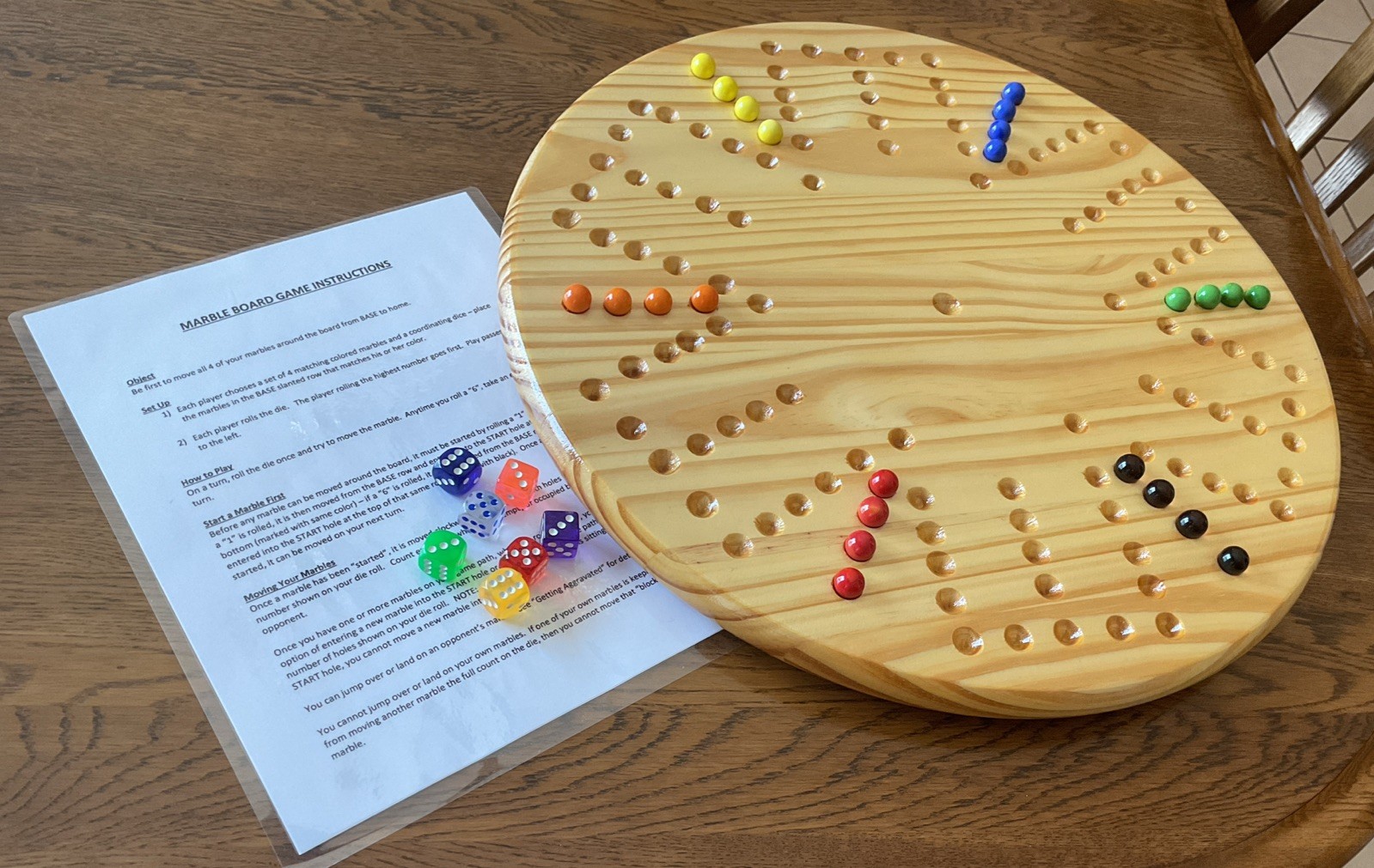 18” 6 PLAYER PINE WOOD AGGRAVATION MARBLE GAME BOARD 2 to 6 PLAYERS. NEW
