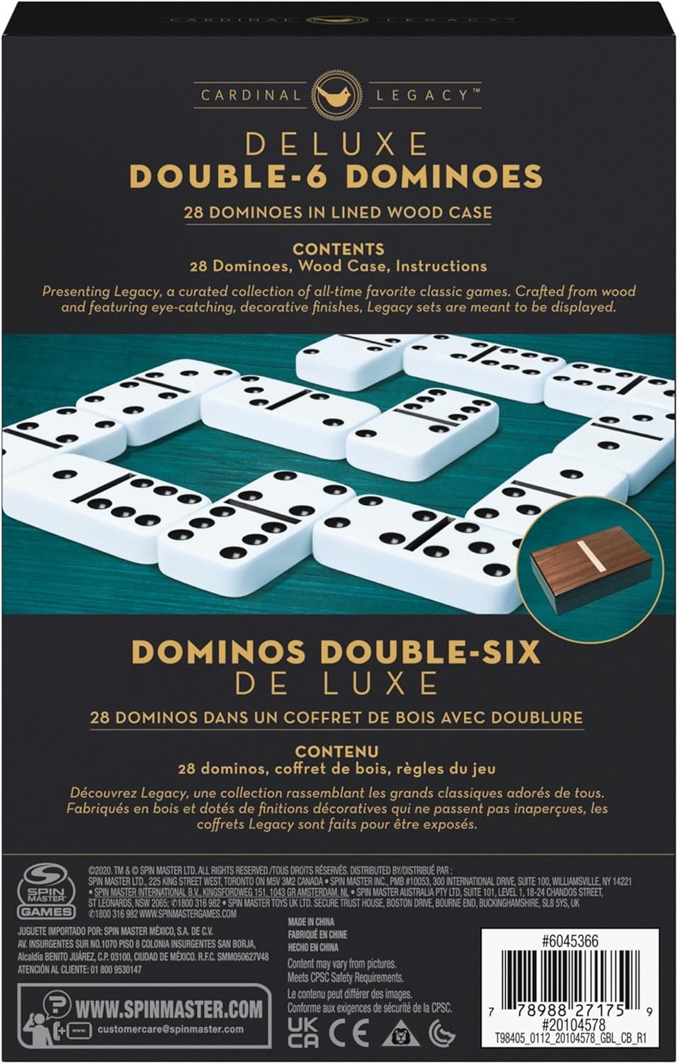 Juego de Domino Set de 28 Fichas Domino Doble Seis en Marfil inLined Wooden Case