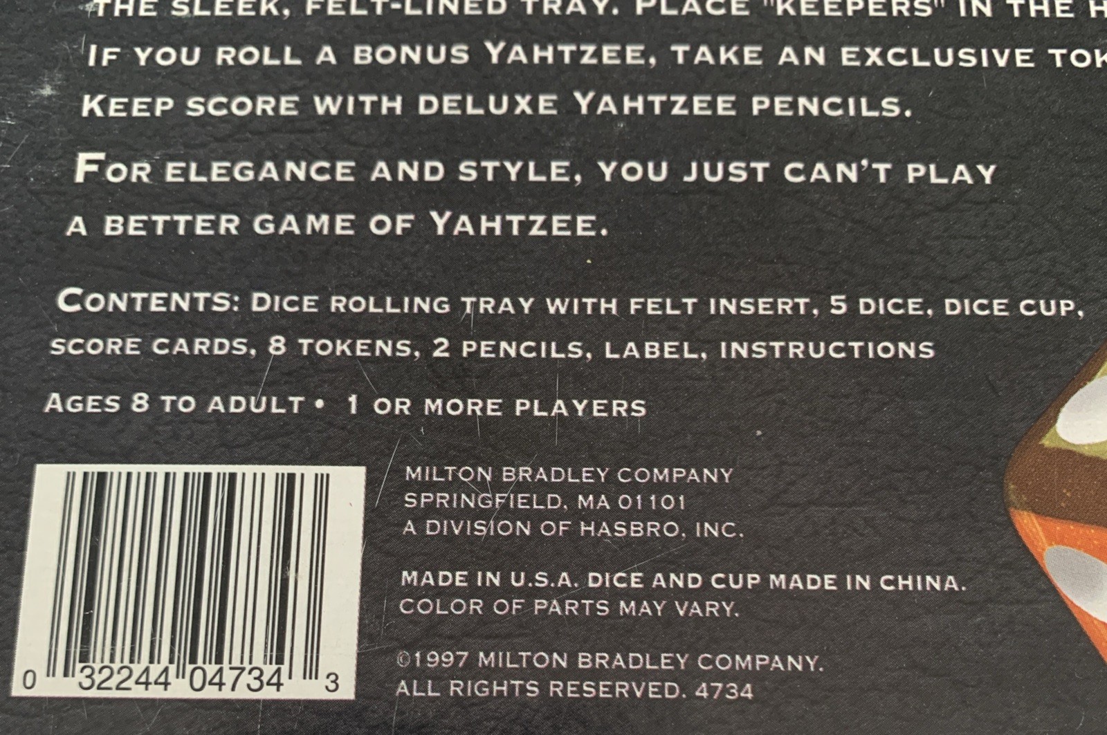 Yahtzee Deluxe Edition Board Game Golden Flecked Dice 1997 Complete W/O Pencils