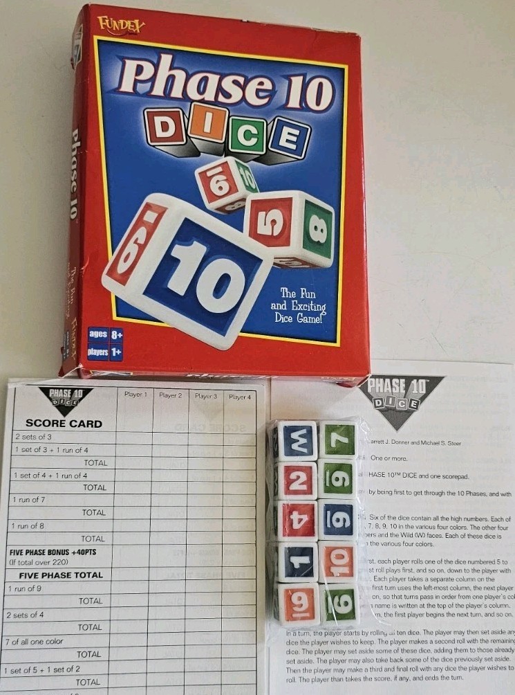 Phase 10 Dice Game – Red Box – 2001 Fundex Games – Open Box
