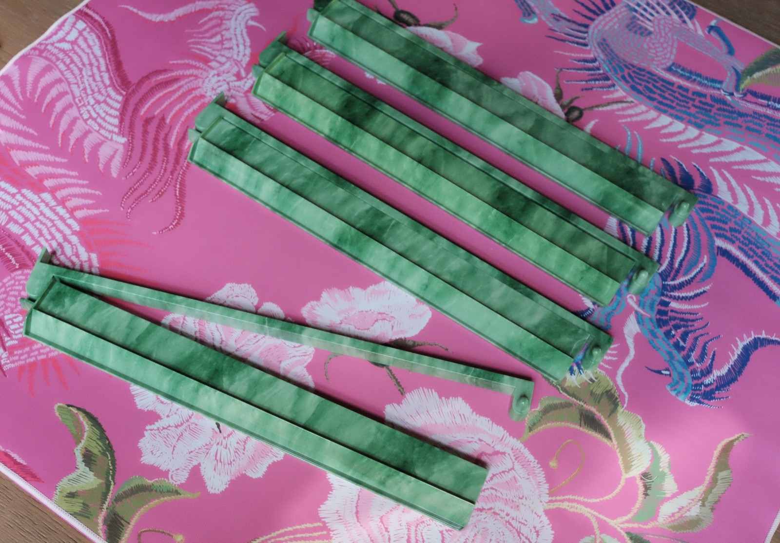 NEW! Set of 4 Green Marble Mahjong Racks & Attached Pushers 18.5″ – Beautiful!