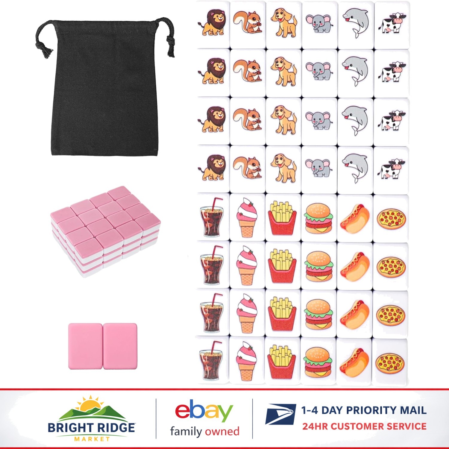 Mahjong Block Set for 2 Players with 50 Pink Tiles and Carry Bag