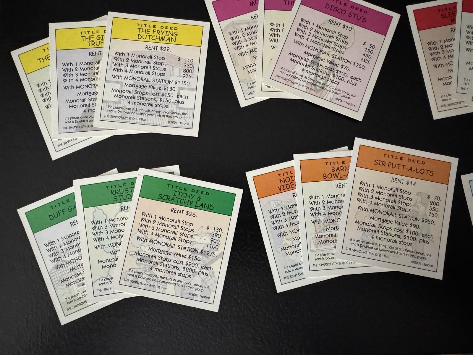 Monopoly The Simpsons 2001 28 Title Deed Replacement Game Cards