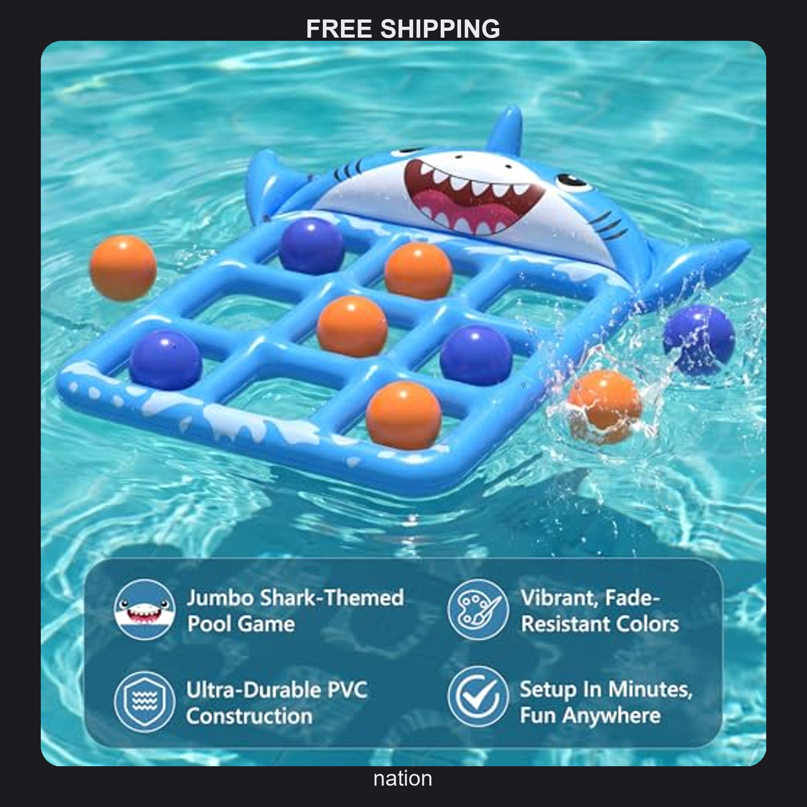 Giant Inflatable Shark Tic-Tac-Toe Pool Game for Kids Adults