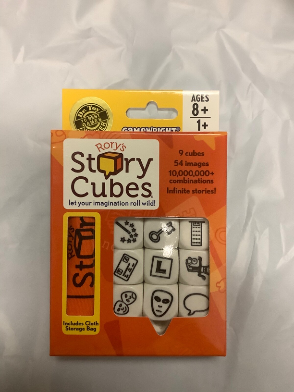 Rory’s Story Cubes – Original – 9 Cubes, 54 Images, Storage Bag Orange