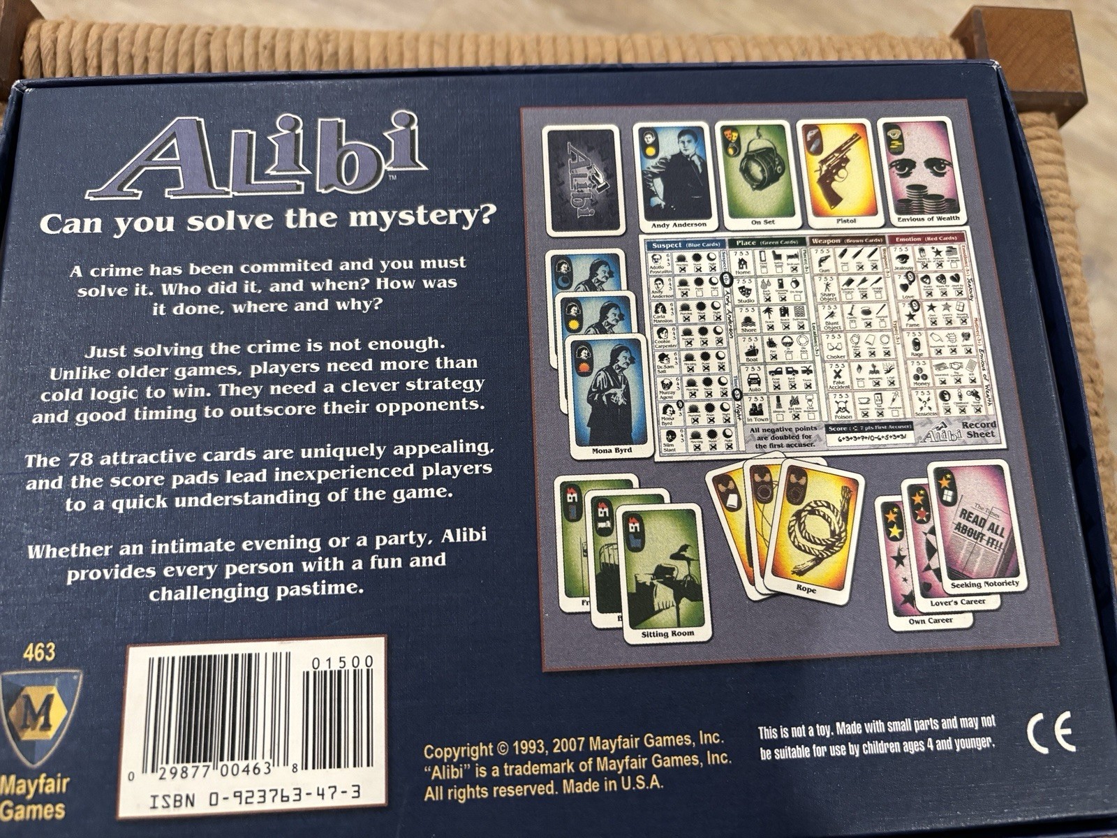 Alibi: The Whodunit Card Game; 2007 Mayfair Games Used Complete