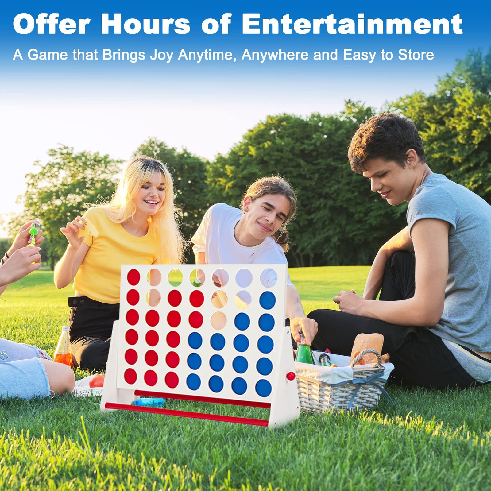 Portable Wooden 4 in a Row Game, Classic Wooden 4-to-Score Game Set with Coin…