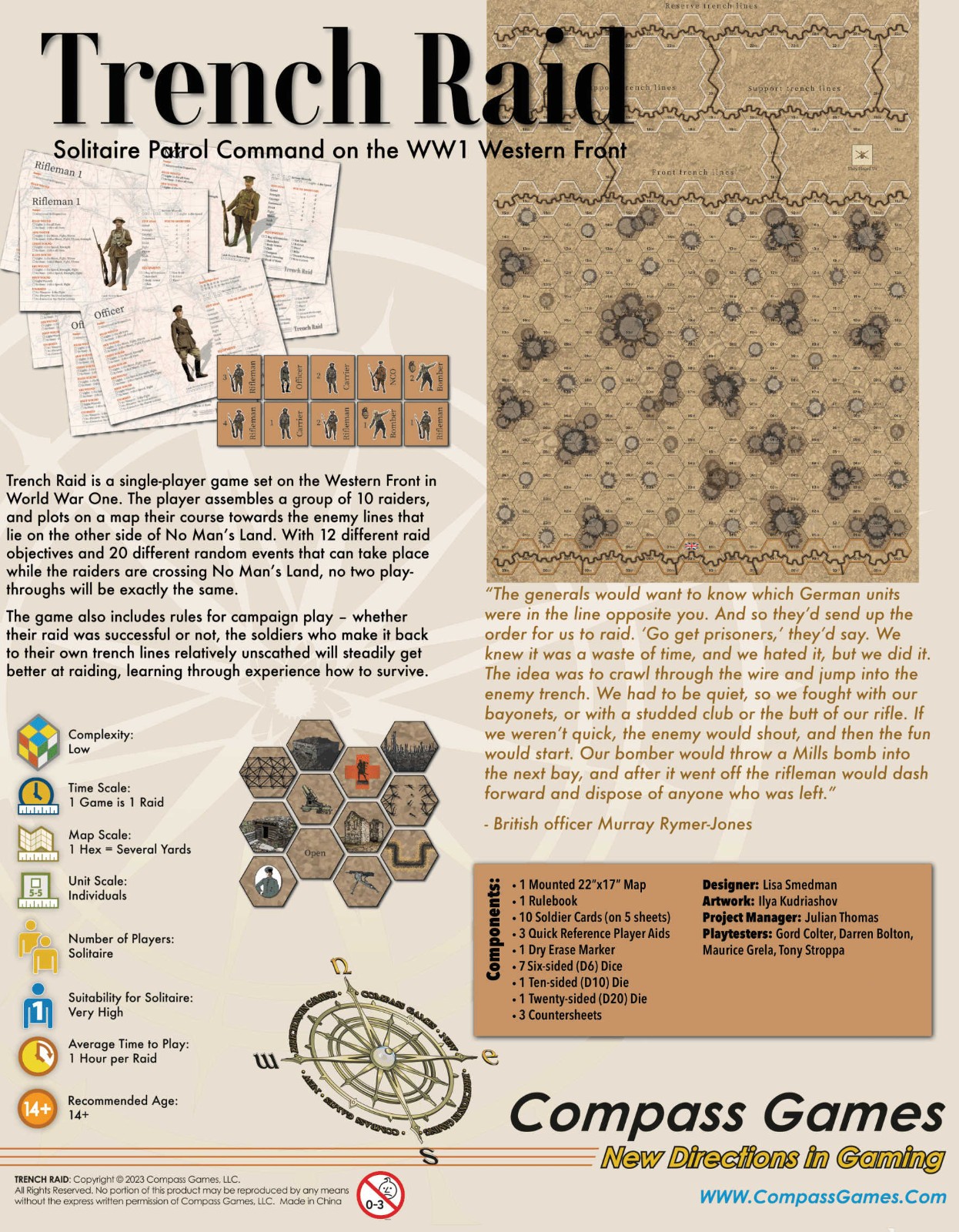 Compass Games Trench Raid: Solitaire Patrol Command On The WW1 Western Front New
