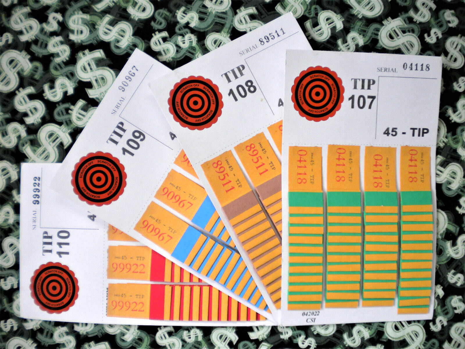 (4 Lot) ~ 45 REGULAR “NOT Sure” TIP BOARDS {101-110} Raffle Pull Tab Jar Tickets