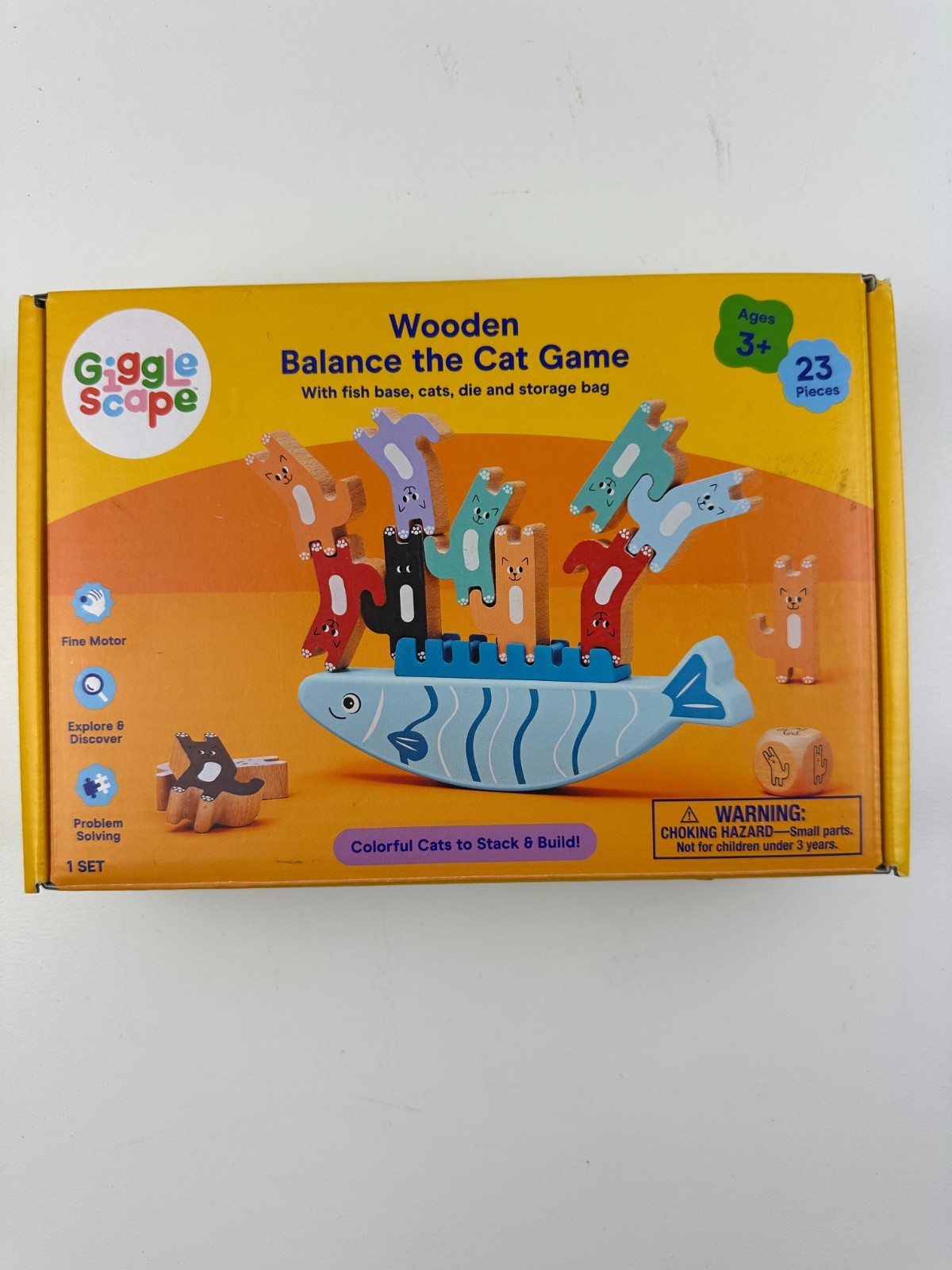 Gigglescape Wooden Balance the Cat Game Colorful Cats Fish Base For Kids Age 3+