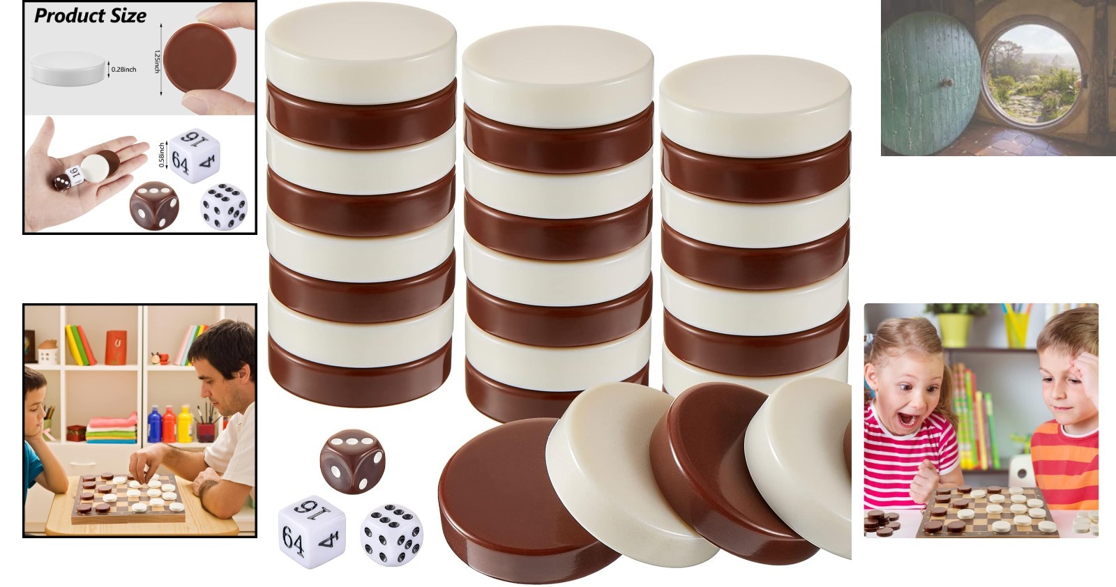 30 Pcs Backgammon Checkers Set – 1.25 Inch Durable Game Chips with 5 Dice