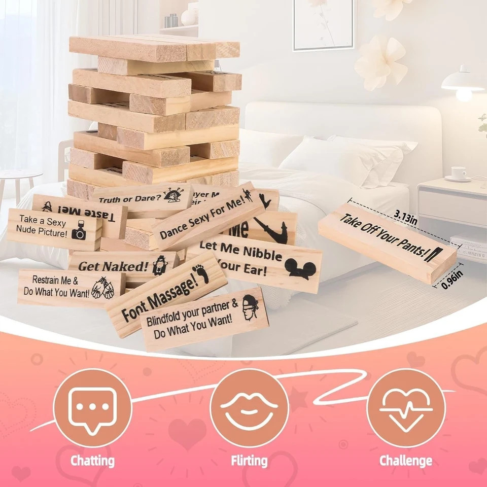 Lust Tower Sex Game for Adults,*48PCS Adults Wooden Block Tower Game for Couples