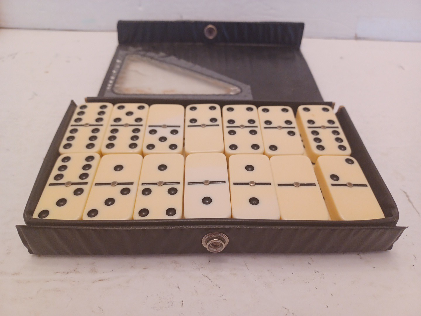 Double Six Dominoes Miniature Travel Size Black Set Of 28 USED