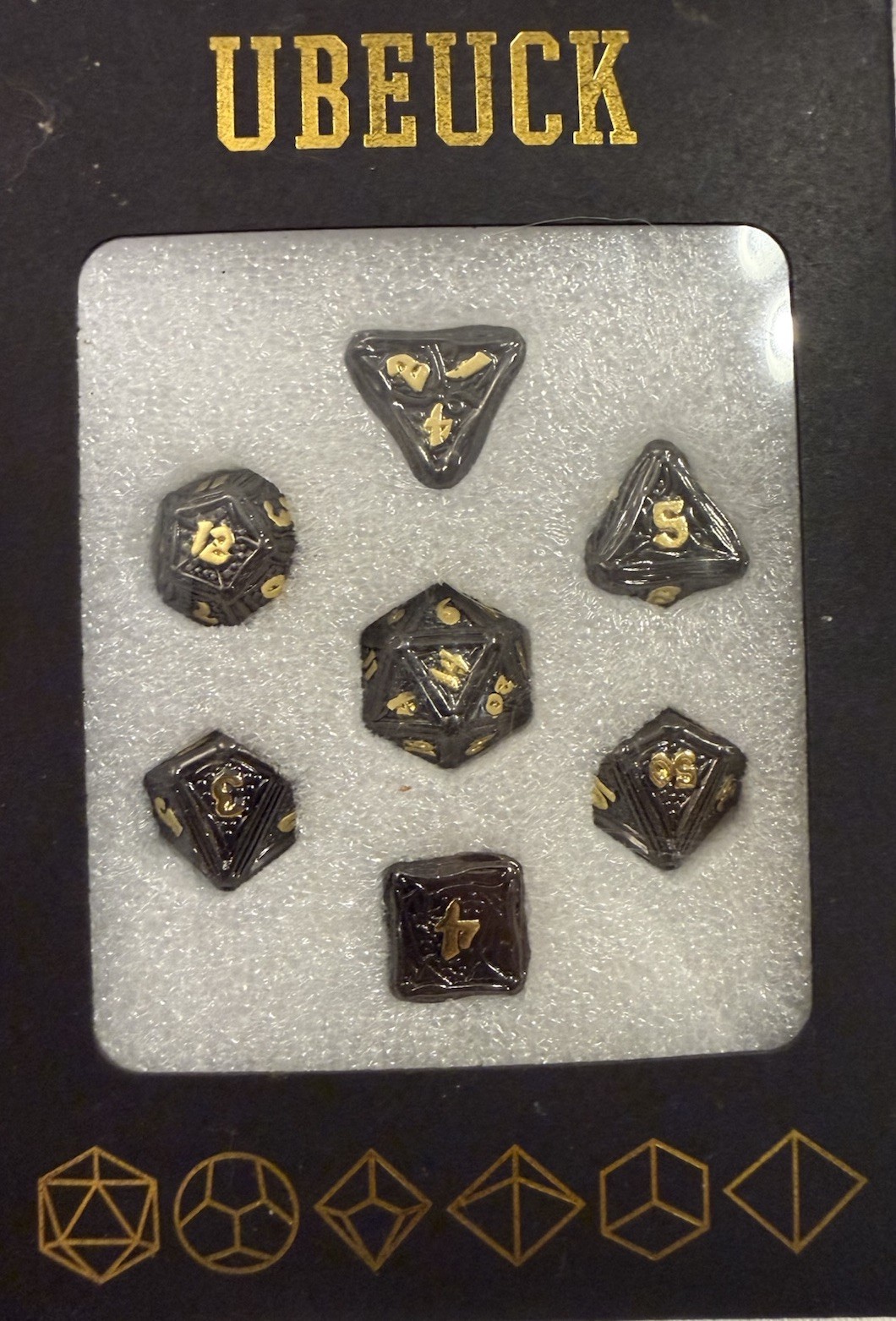 Ubeuck metal game dice 7 piece set – Multiple Colors – Black AND Gold – NEW