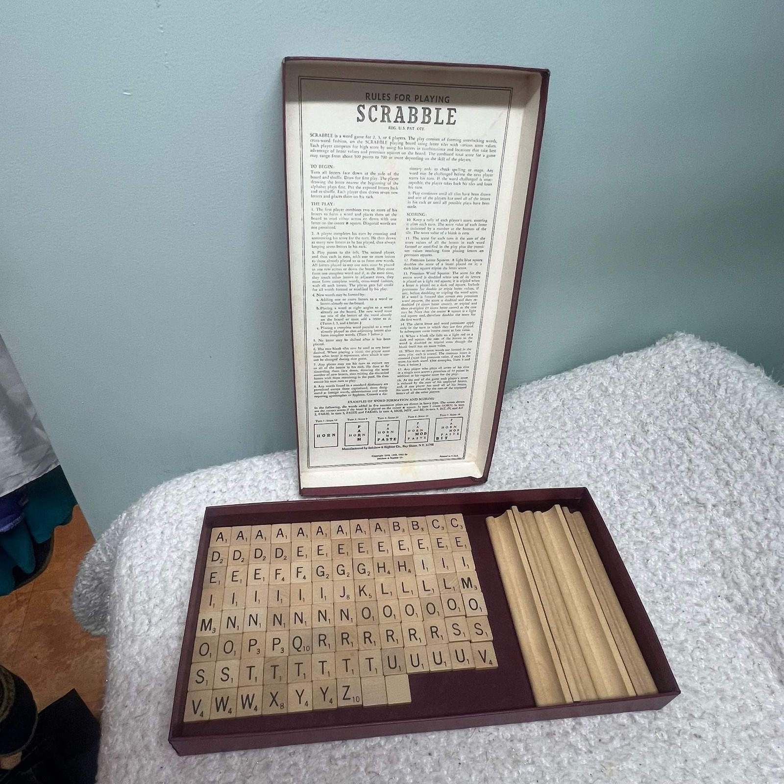 VTG 1953 Scrabble Crossword Game Regular Edition Maroon Box Red Board ALL TILES