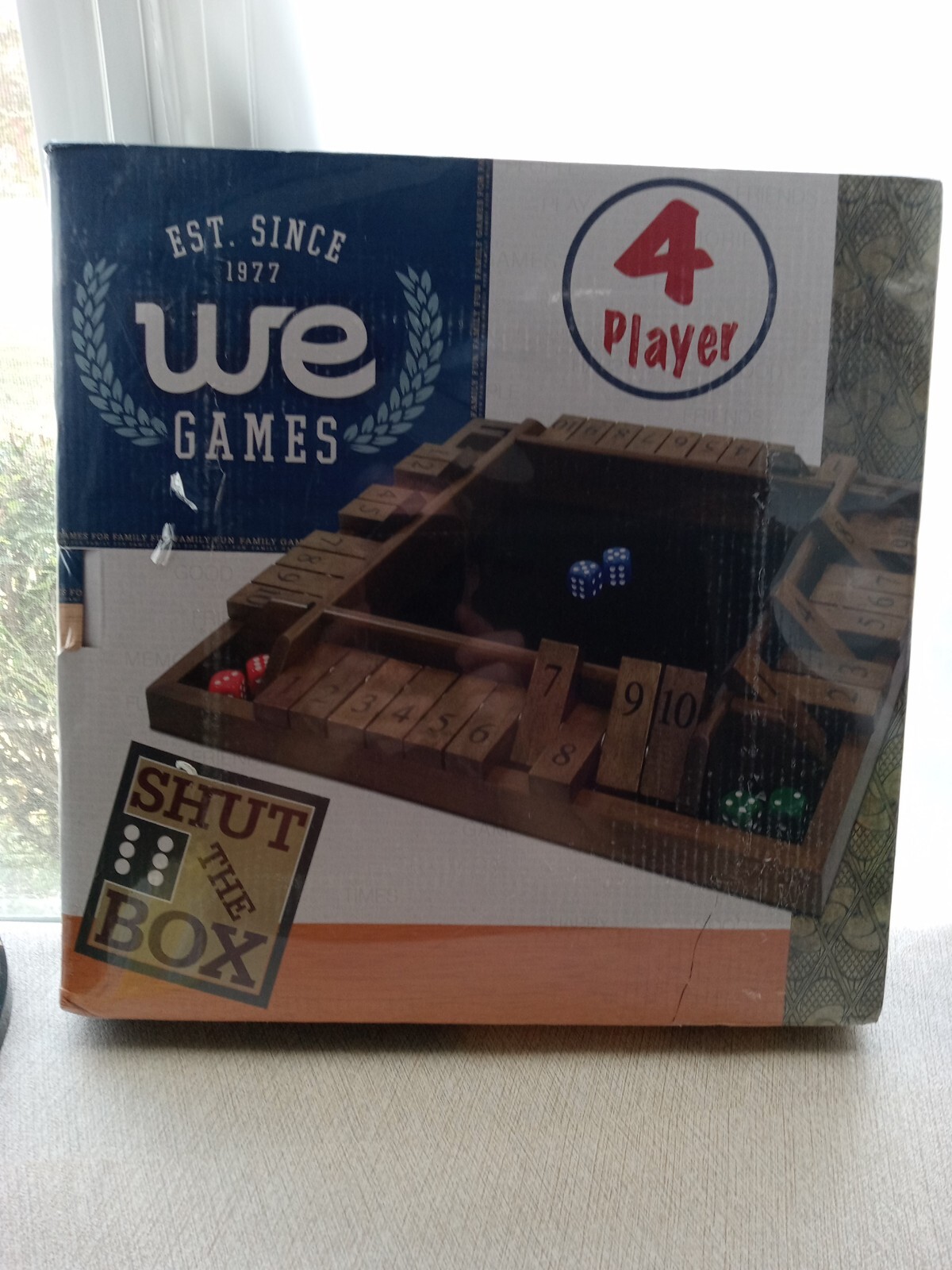 WE Games 4 Player Shut The Box(TM) Dice Game,Walnut Stained Wood, Large Size