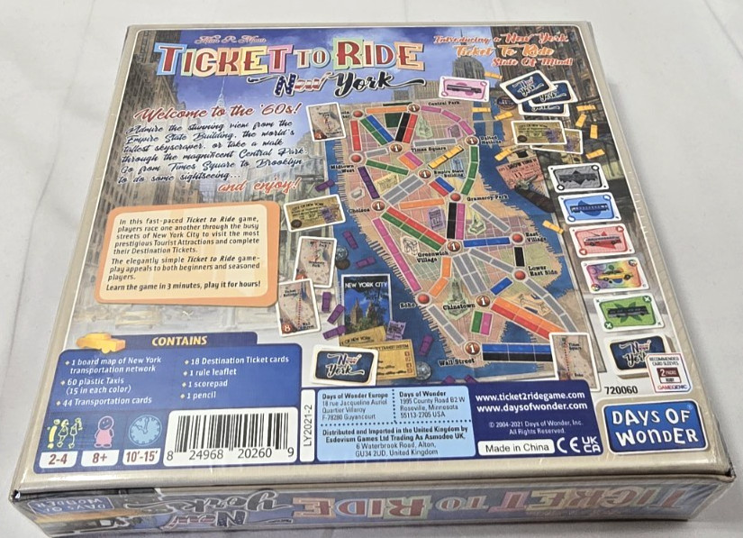 TICKET TO RIDE New York 60’s Days of Wonder Board Game 2-4 Players 8+ NEW/SEALED