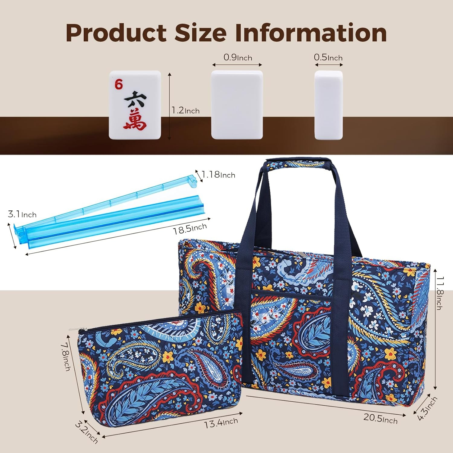 American Mahjong Tile Set with Navy Printed Carrying Bag, 166 Premium White Tile