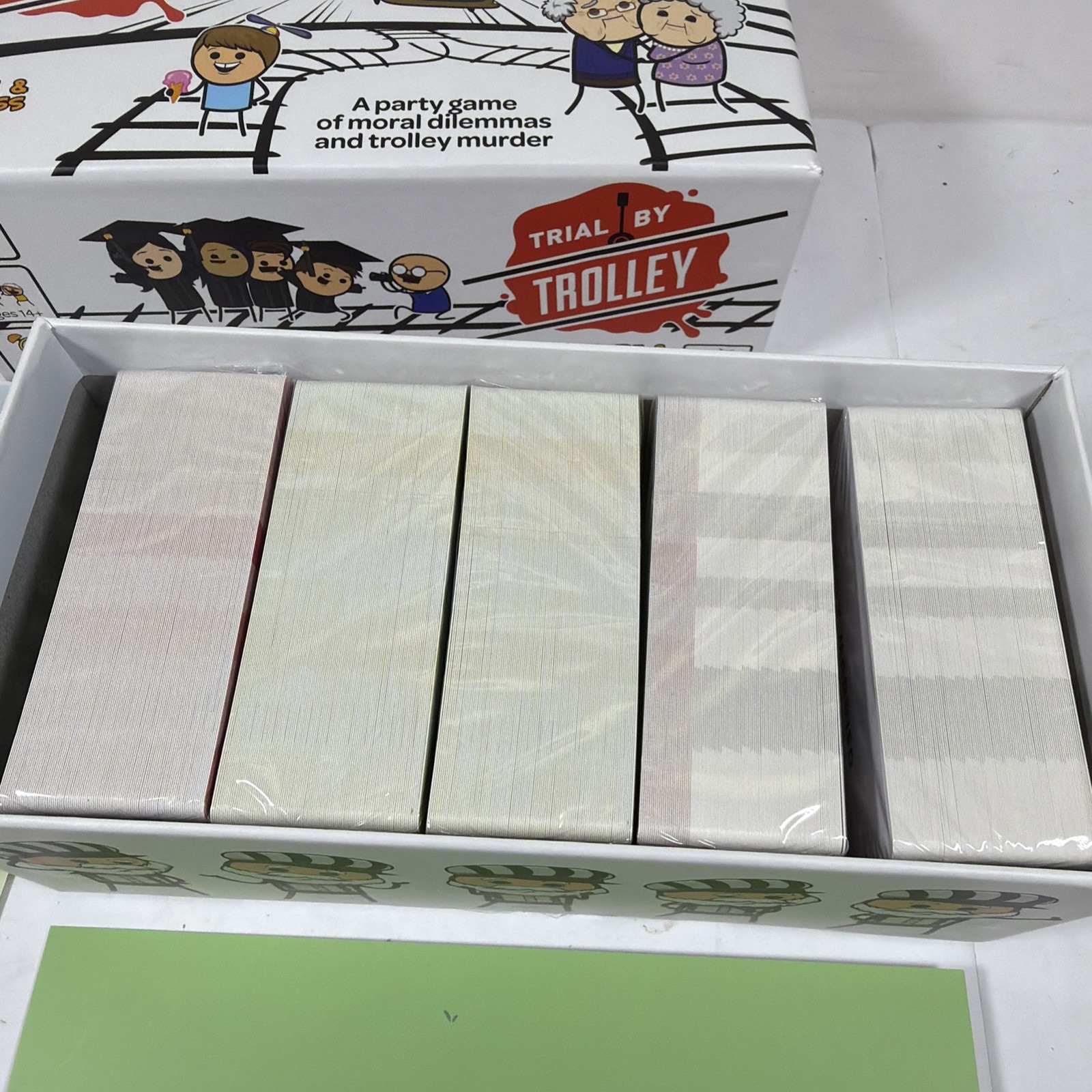 Trial by Trolley Party Game Adult Card Game Moral Dilemmas and Murder Open Box