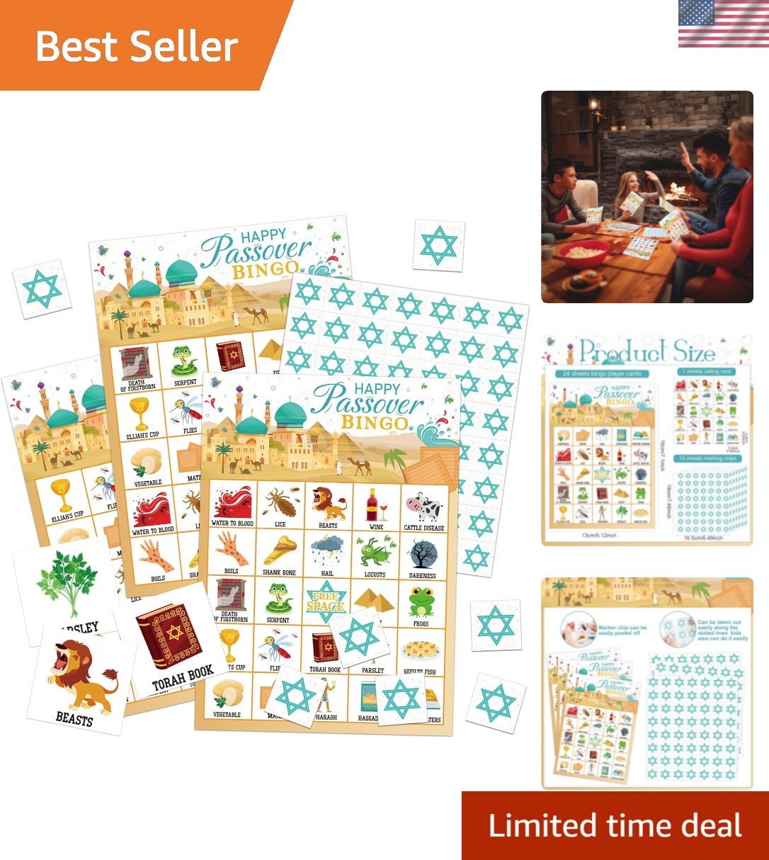 35 Pcs Passover Bingo Games 24 Players Pesach Bingo Cards Jewish Seder Matzo …
